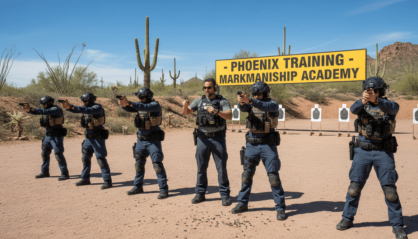Law enforcement officers training at an outdoor range in Phoenix